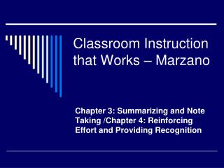 Classroom Instruction that Works – Marzano