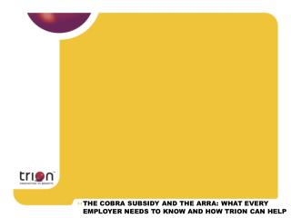 THE COBRA SUBSIDY AND THE ARRA: WHAT EVERY EMPLOYER NEEDS TO KNOW AND HOW TRION CAN HELP