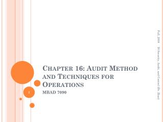 Chapter 16: Audit Method and Techniques for Operations