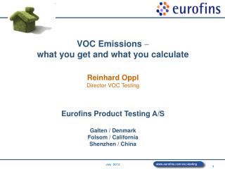 VOC Emissions what you get and what you calculate Reinhard Oppl Director VOC Testing