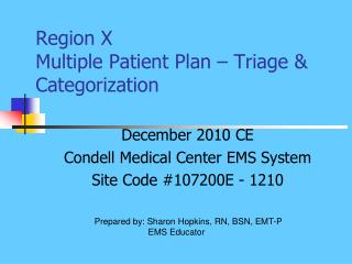 Region X Multiple Patient Plan – Triage &amp; Categorization
