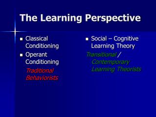 The Learning Perspective