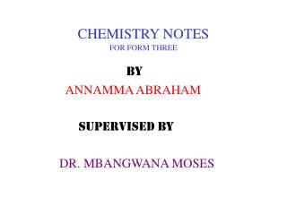 CHEMISTRY NOTES FOR FORM THREE