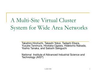 A Multi-Site Virtual Cluster System for Wide Area Networks