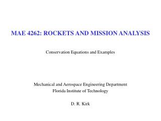 MAE 4262: ROCKETS AND MISSION ANALYSIS