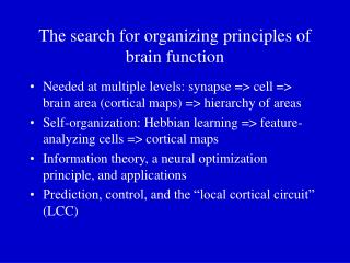 The search for organizing principles of brain function