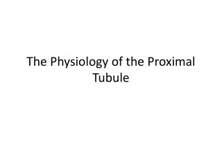 The Physiology of the Proximal Tubule