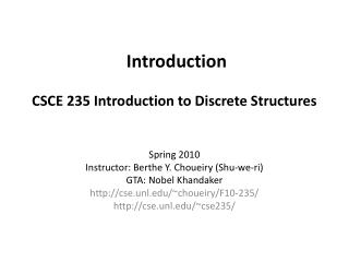 Introduction CSCE 235 Introduction to Discrete Structures