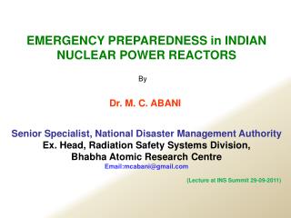 EMERGENCY PREPAREDNESS in INDIAN NUCLEAR POWER REACTORS