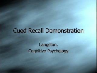 Cued Recall Demonstration