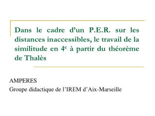 AMPERES Groupe didactique de l’IREM d’Aix-Marseille