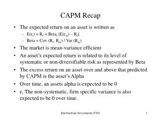 CAPM Recap