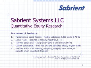 Sabrient Systems LLC Quantitative Equity Research