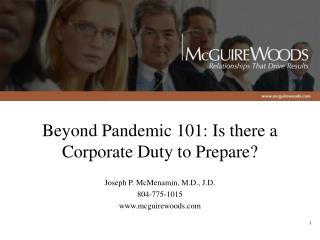 Beyond Pandemic 101: Is there a Corporate Duty to Prepare?