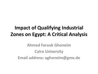 Impact of Qualifying Industrial Zones on Egypt: A Critical Analysis