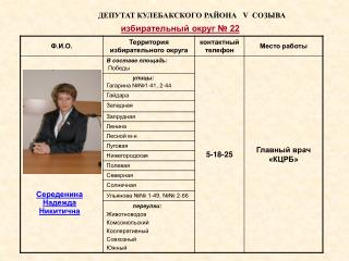 ДЕПУТАТ КУЛЕБАКСКОГО РАЙОНА V СОЗЫВА