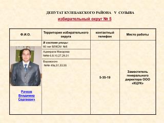 ДЕПУТАТ КУЛЕБАКСКОГО РАЙОНА V СОЗЫВА