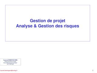 Gestion de projet Analyse &amp; Gestion des risques