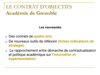 LE CONTRAT D’OBJECTIFS Académie de Grenoble