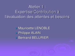 Atelier 1 : Expertise/Contribution à l’évaluation des attentes et besoins