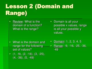 Lesson 2 (Domain and Range)