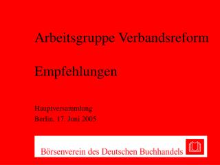 Arbeitsgruppe Verbandsreform Empfehlungen