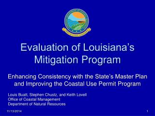 Evaluation of Louisiana’s Mitigation Program Enhancing Consistency with the State’s Master Plan