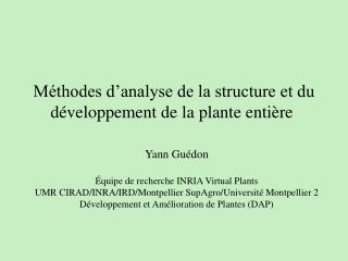 Méthodes d’analyse de la structure et du développement de la plante entière 