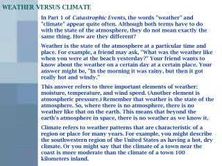 WEATHER VERSUS CLIMATE