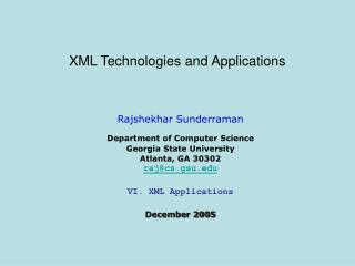 XML Technologies and Applications