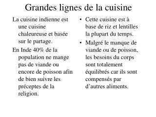 Grandes lignes de la cuisine