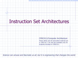 Instruction Set Architectures