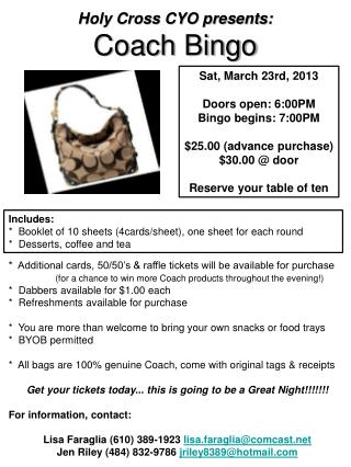 Holy Cross CYO presents: Coach Bingo