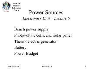 Power Sources Electronics Unit – Lecture 5