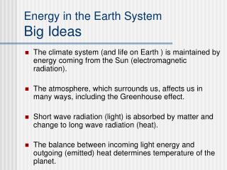 Energy in the Earth System Big Ideas