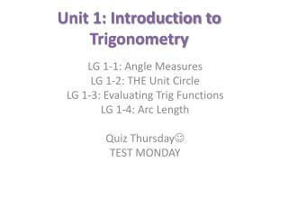 Unit 1: Introduction to Trigonometry