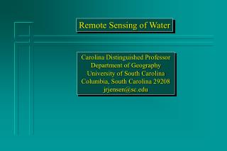 Carolina Distinguished Professor Department of Geography University of South Carolina