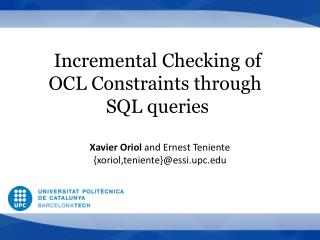 Incremental Checking of OCL Constraints through SQL queries