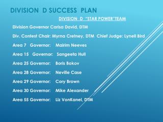 DIVISION D SUCCESS PLAN