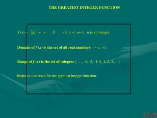 THE GREATEST INTEGER FUNCTION