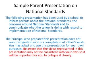 Sample Parent Presentation on National Standards