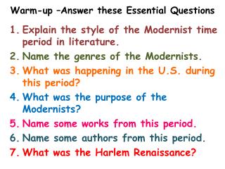 Warm-up –Answer these Essential Questions