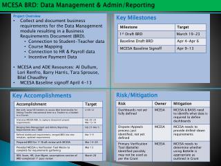 MCESA BRD: Data Management &amp; Admin/Reporting