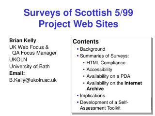 Surveys of Scottish 5/99 Project Web Sites