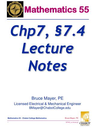 Bruce Mayer, PE Licensed Electrical &amp; Mechanical Engineer BMayer@ChabotCollege