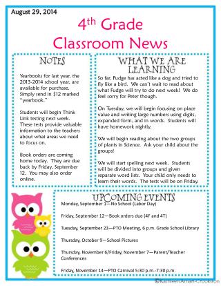 4 th Grade Classroom News