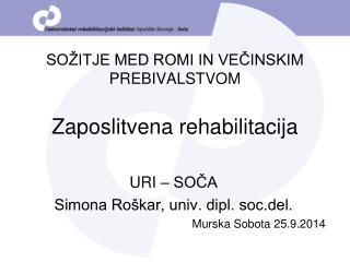 SOŽITJE MED ROMI IN VEČINSKIM PREBIVALSTVOM Zaposlitvena rehabilitacija