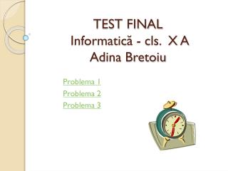 TEST FINAL Informatic ă - cls. X A Adina Bretoiu