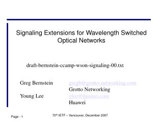 Signaling Extensions for Wavelength Switched Optical Networks