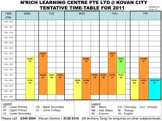 TENTATIVE TIME-TABLE FOR 2011